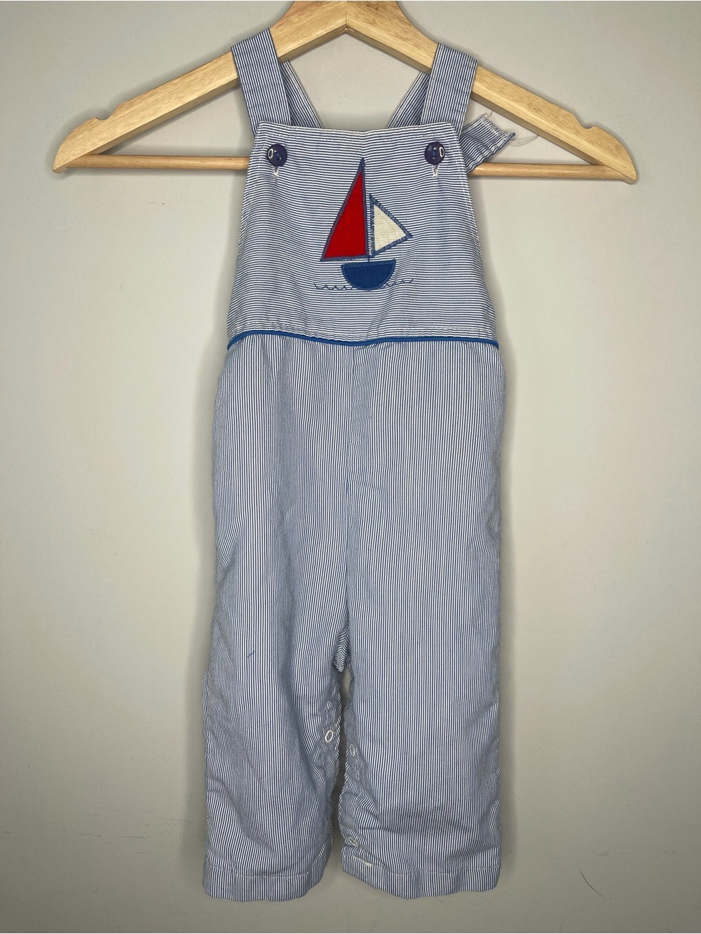 Vintage boys Healthtex overalls striped nautical sail boat 24 months